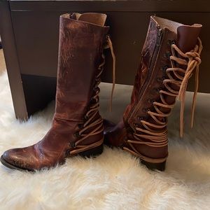 Freebird Reese lace up the back 3/4 boots in rust and camel